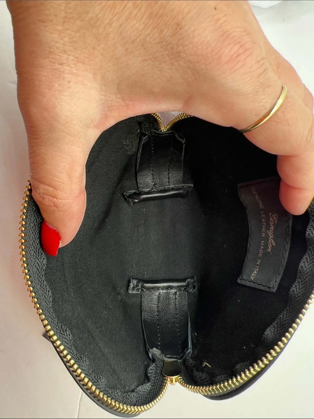 NWT ] Garuglieri Black Leather Cosmetic Case